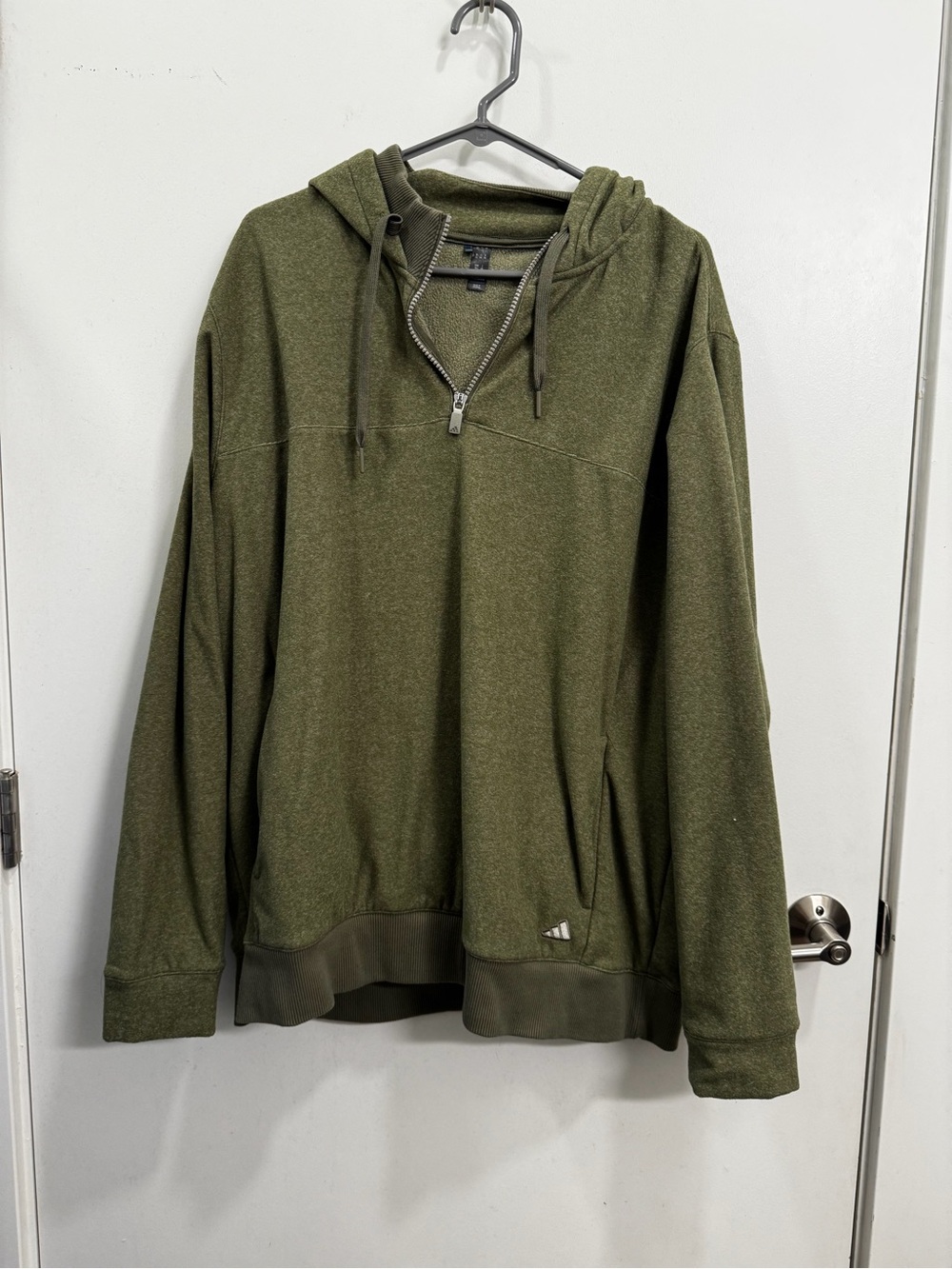 adidas Olive Green Half-Zip Hooded Sweater for Men